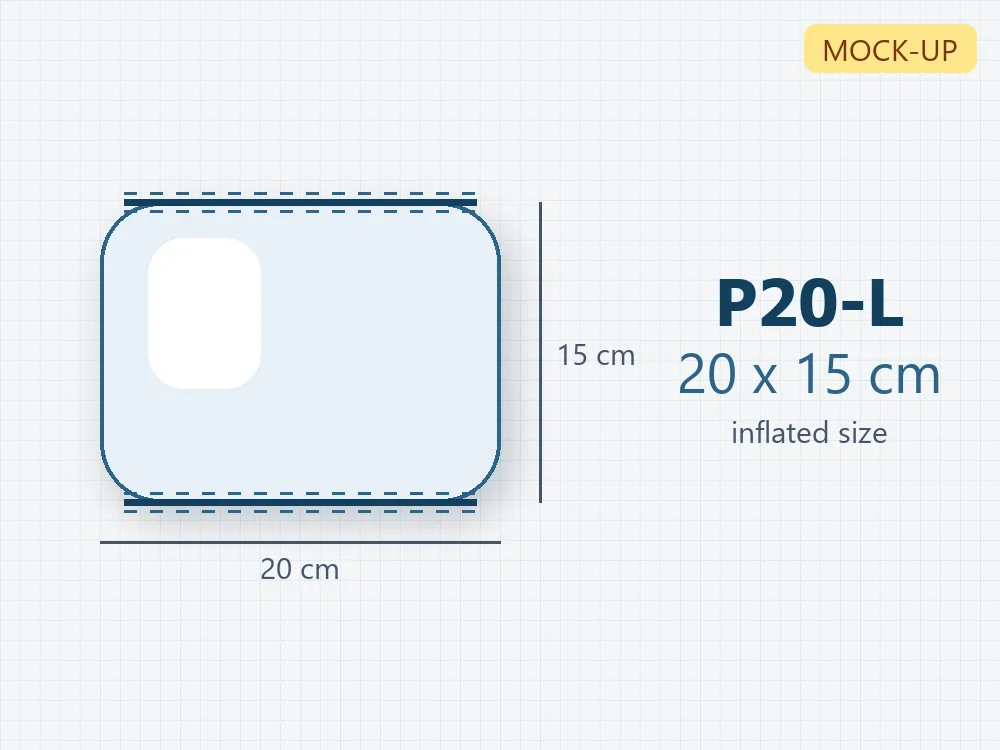 ม้วนฟิล์มถุงลมกลาง P20-L — ภาพจำลองขนาดถุง 20 x 15 ซม. (รอรูปถ่ายจริง)