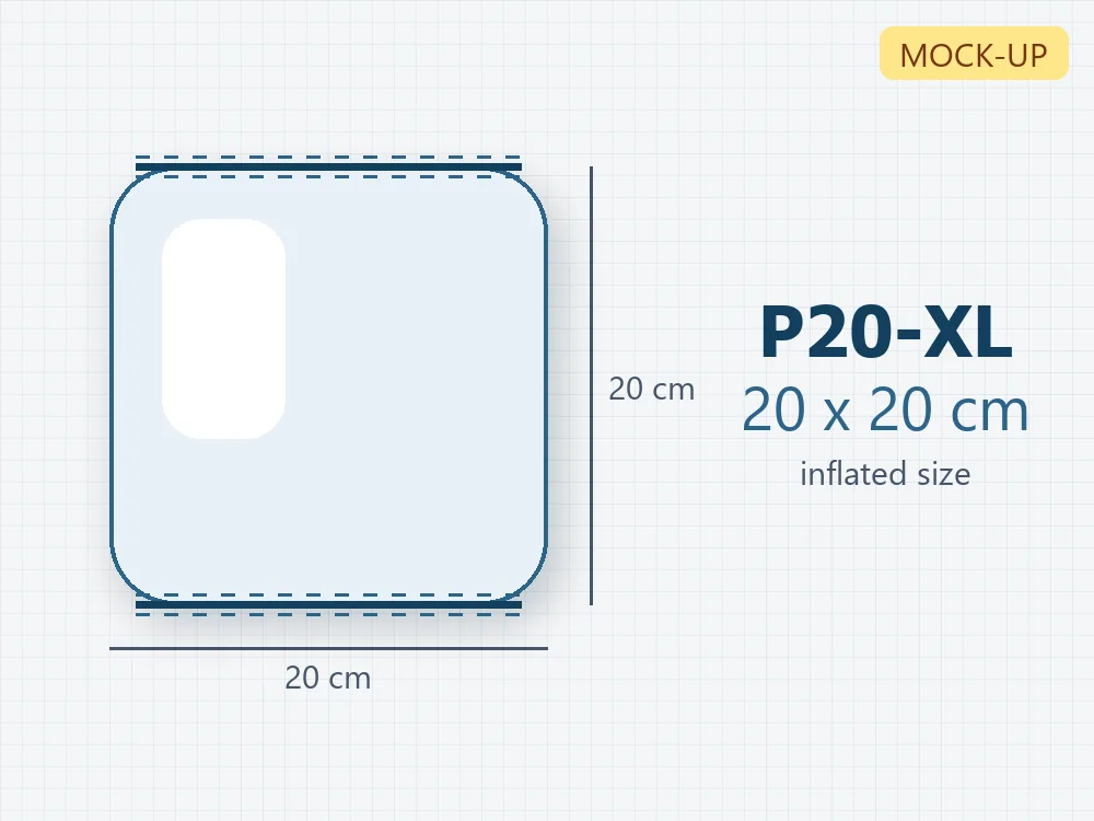 ม้วนฟิล์มถุงลมใหญ่ P20-XL — ภาพจำลองขนาดถุง 20 x 20 ซม. (รอรูปถ่ายจริง)